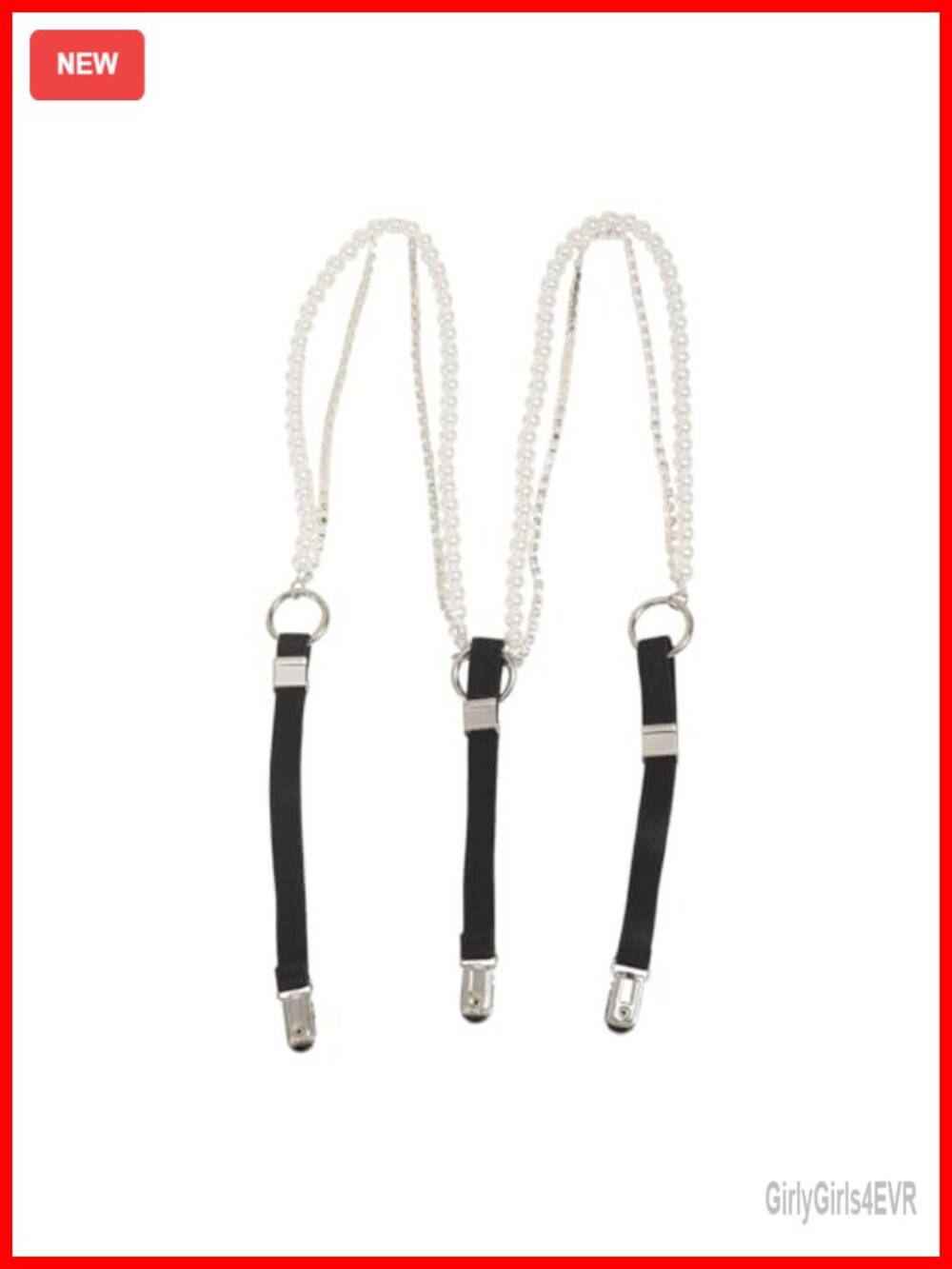 Y-Shaped Elastic Suspenders 3 Metal Clips Rhinestone Pearl Chain